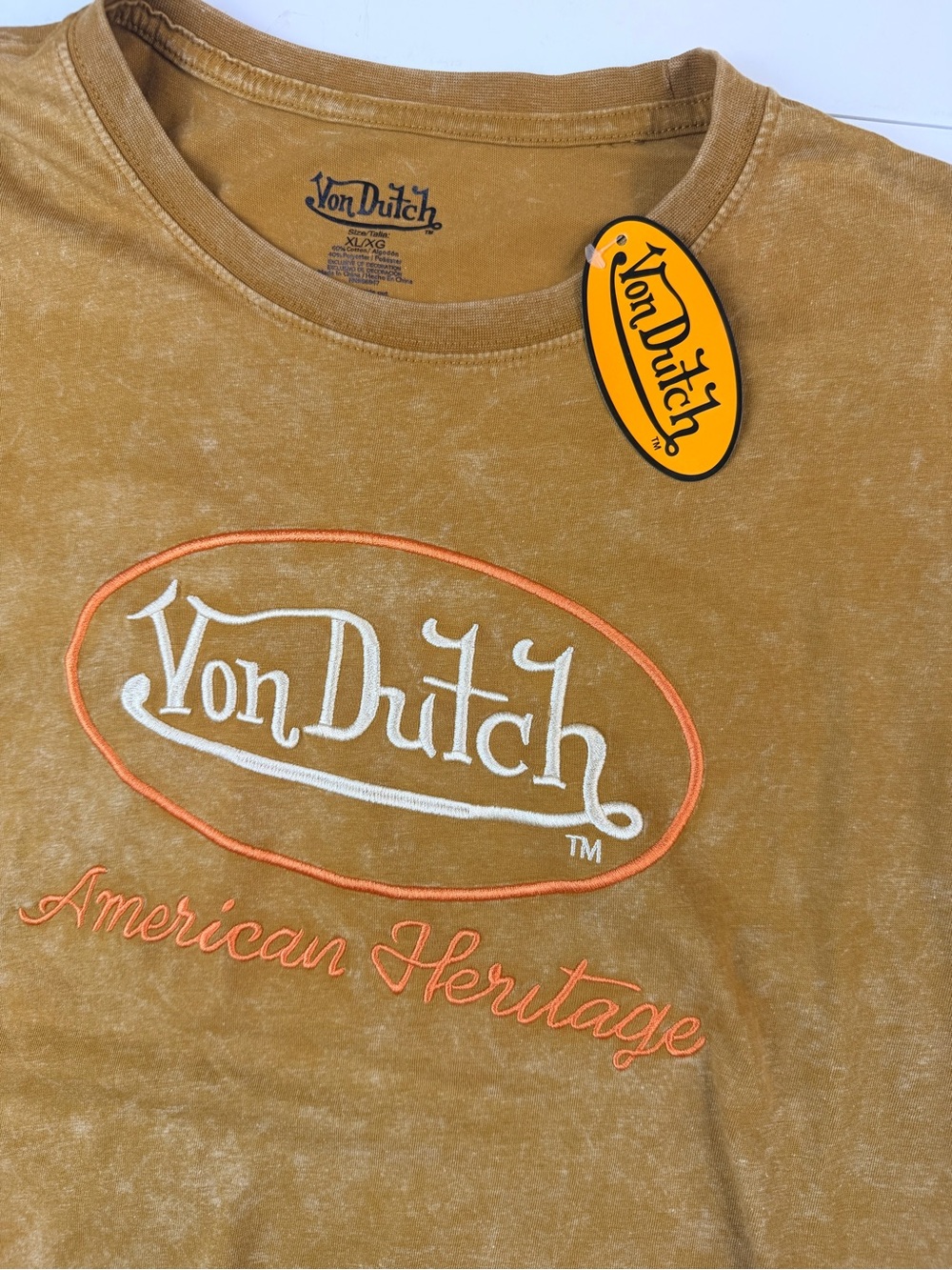 Von Dutch Mustard Brown Short Sleeve T-Shirt American Heritage NWT